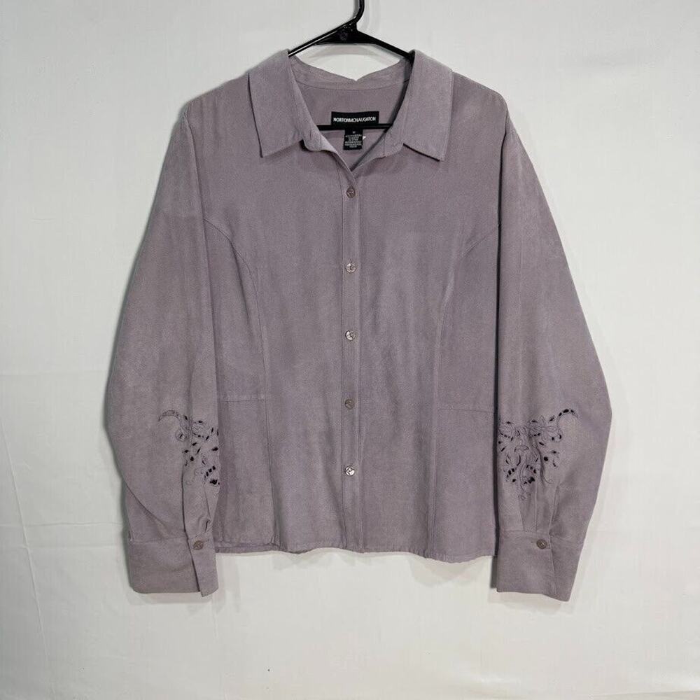 Vintage Norton‎ McNaughton Women's Gray Faux Suede Button-Up Blouse Size 18